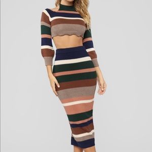 Stripe sweater skirt set